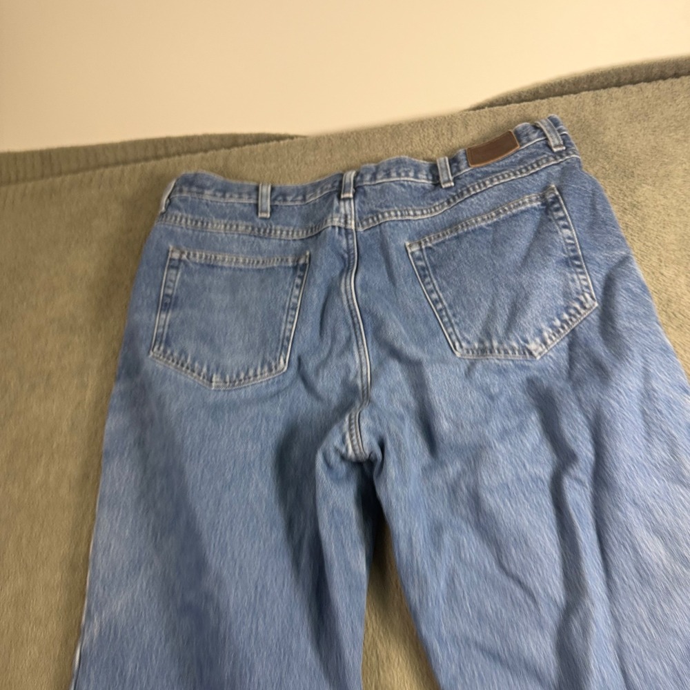 LL Bean Natural Fit Flannel Lined Jeans Mens 42x32 Blue Denim Plaid OJW72